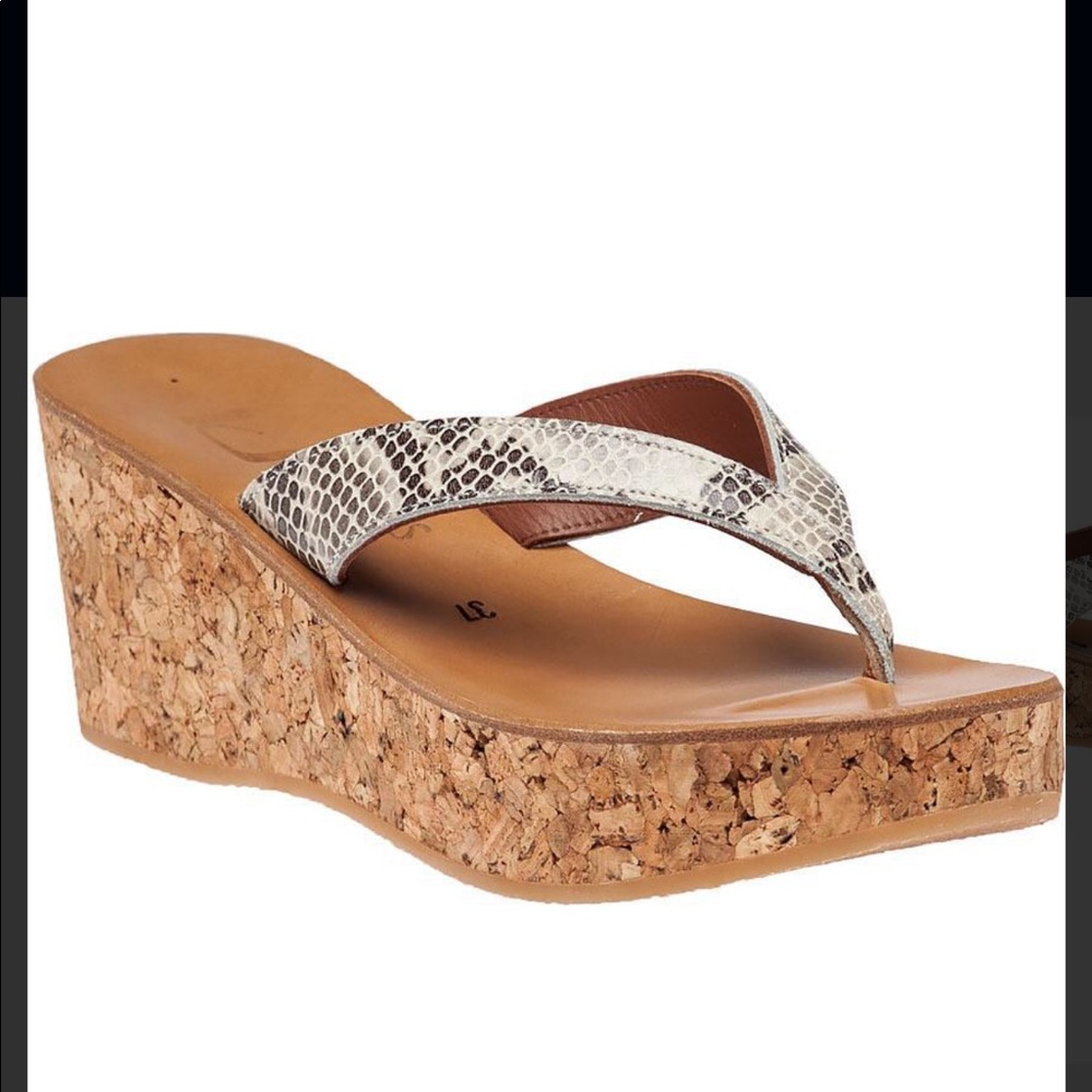 K Jacques st tropez snake skin cork wedges